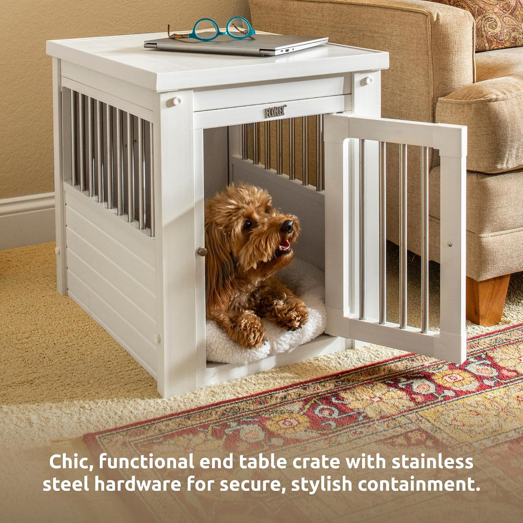 New Age Pet ECOFLEX InnPlace Dog Crate & End Table, Furniture-Style Indoor Kennel for Crate-Trained Dogs, Stainless Steel Spindles, 10-Year Warranty. 4 Colors, 4 Sizes