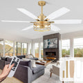 60 Inch Modern Ceiling Fan with Light White and Gold Ceiling Fan Quiet and Reversible DC Motor Chandelier Fan for Living Room Bedroom Patio