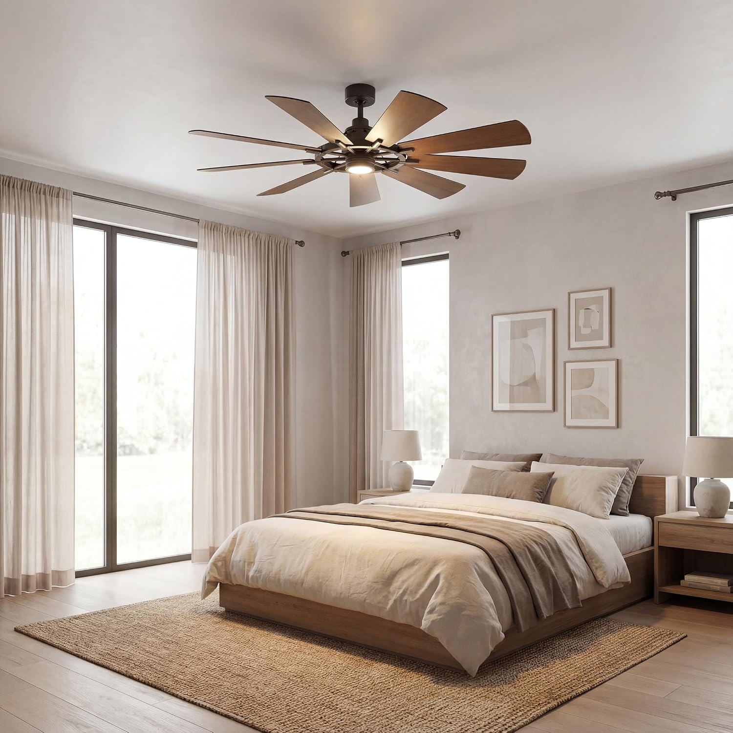 Kichler Gentry XL 65' Ceiling Fan with Lights, 1-Light LED, 3000K, 9-Blade Modern Industrial Fan for Bedroom in Anvil Iron, (65' W x 16.5' H), 300265AVI