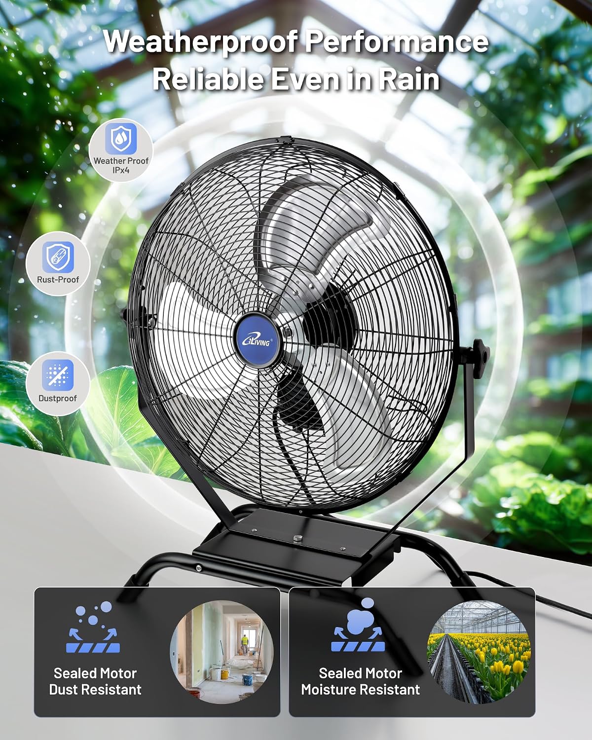 iLiving 20' Wall Mounted/Floor Stand Variable Speed Indoor/Outdoor Fan, Industrial grade for Patio, Greenhouse, Garage, Workshop, and Loading Dock, 4650 CFM, Black