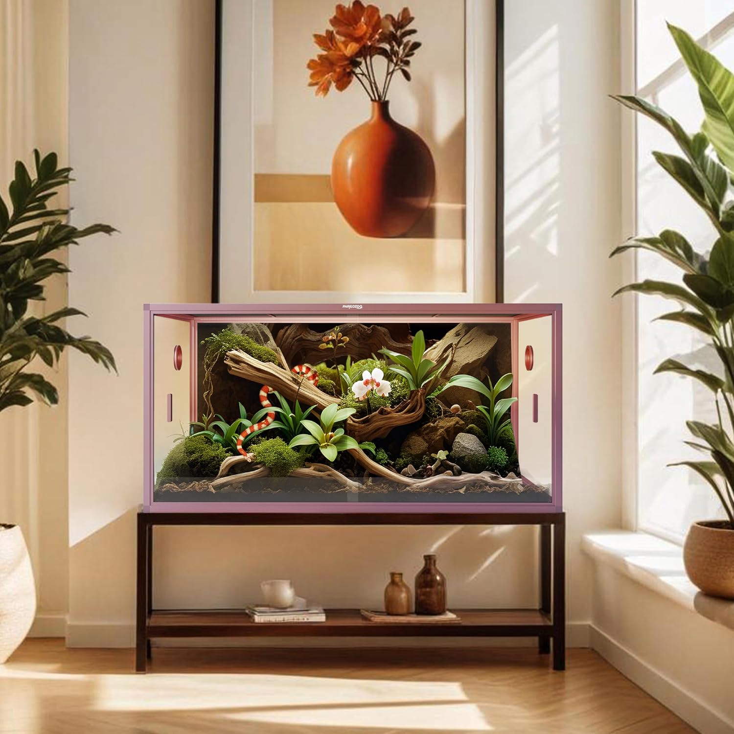 Phailozoo 120 Gallon Bearded Dragon Tank,Stackable Reptile Enclosure with Front Sliding Tempered Glass Doors,Easy Assembly Aluminum Frames Reptile Tank for Snake & Lizard