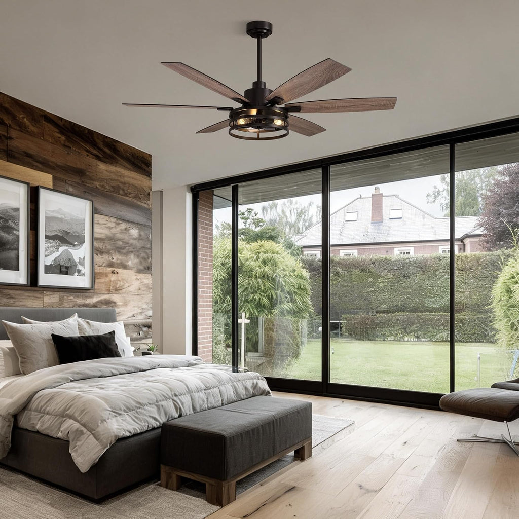 Farmhouse 60 Inch Ceiling Fan with Remote and App Control, Quiet 6-Speed Reversible DC Motor, Black Cage Design for Bedroom, Living Room, Covered Patio