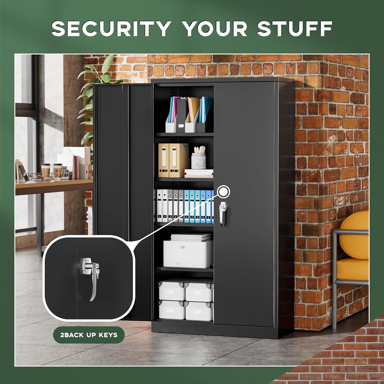 Greenvelly Metal Garage Storage Cabinet with Doors and Adjustable Shelves,72' Black Steel Lockable File Cabinet for Home Office,Garage,School(36' W x 18' D)