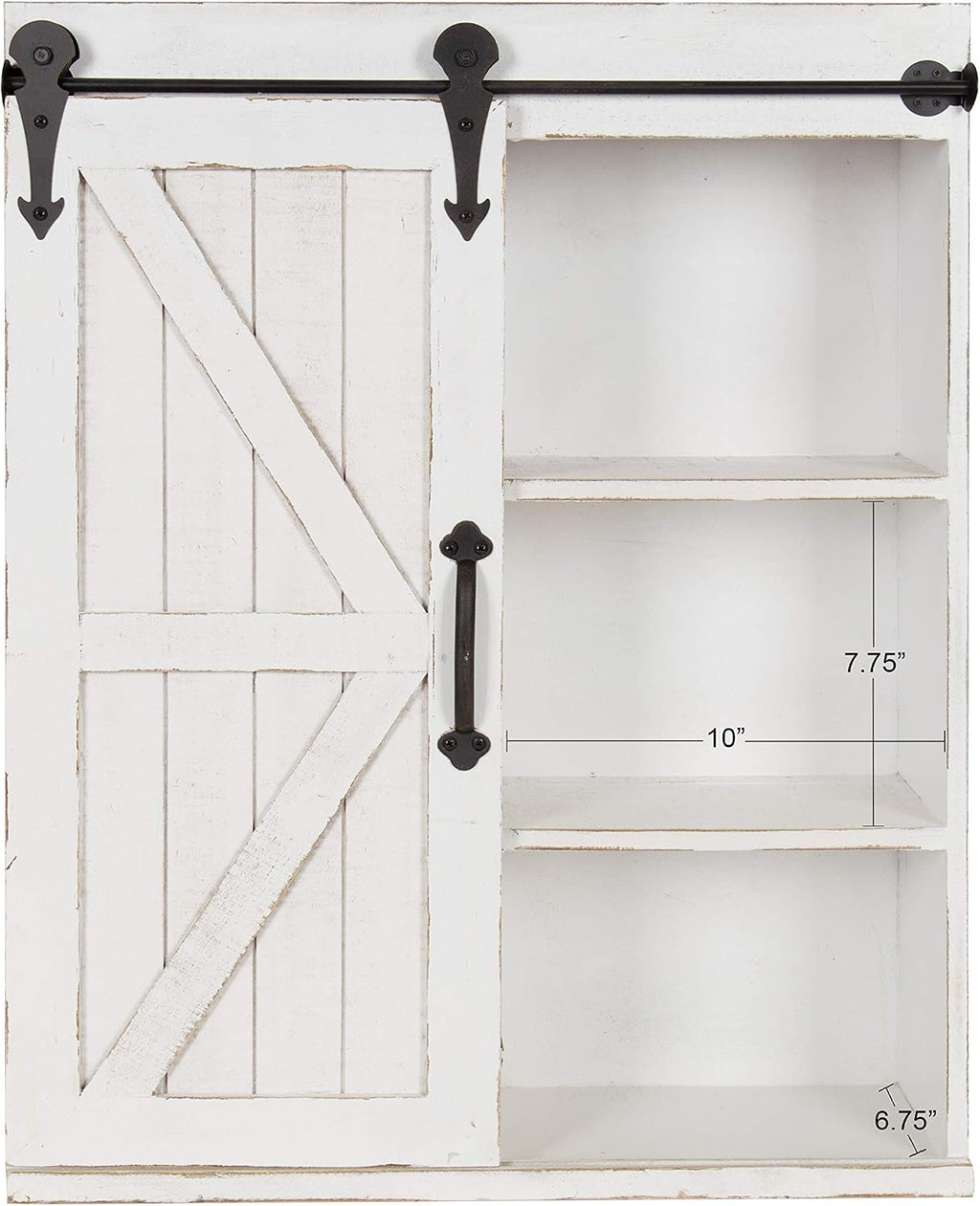 Kate and Laurel Cates Modern Farmhouse Decorative Wood Wall Storage Shelving Cabinet with Sliding Barn Door, Rustic White