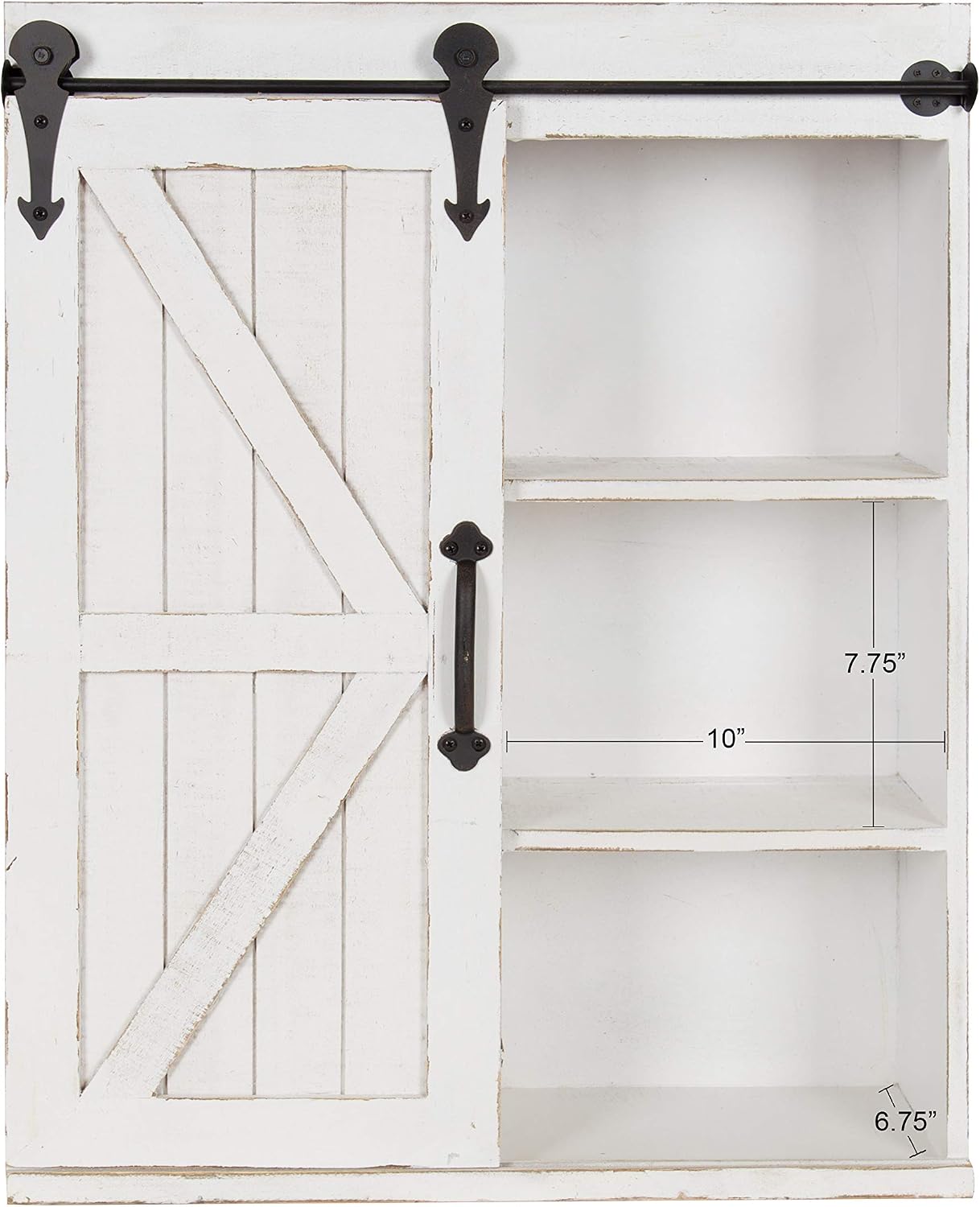 Kate and Laurel Cates Modern Farmhouse Decorative Wood Wall Storage Shelving Cabinet with Sliding Barn Door, Rustic White