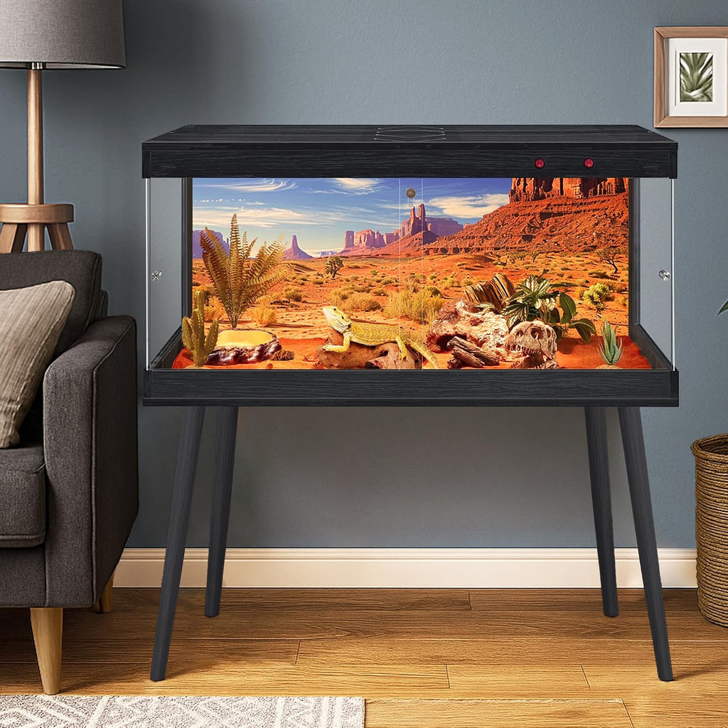 Royxen Bearded Dragon Tank, 36 Gallon Reptile Tank with Leg Stand,Built-in Lighting Reptile Enclosure, Tempered Glass Bearded Dragon Encloure for Chameleon (Black,32'x 16'x 16')