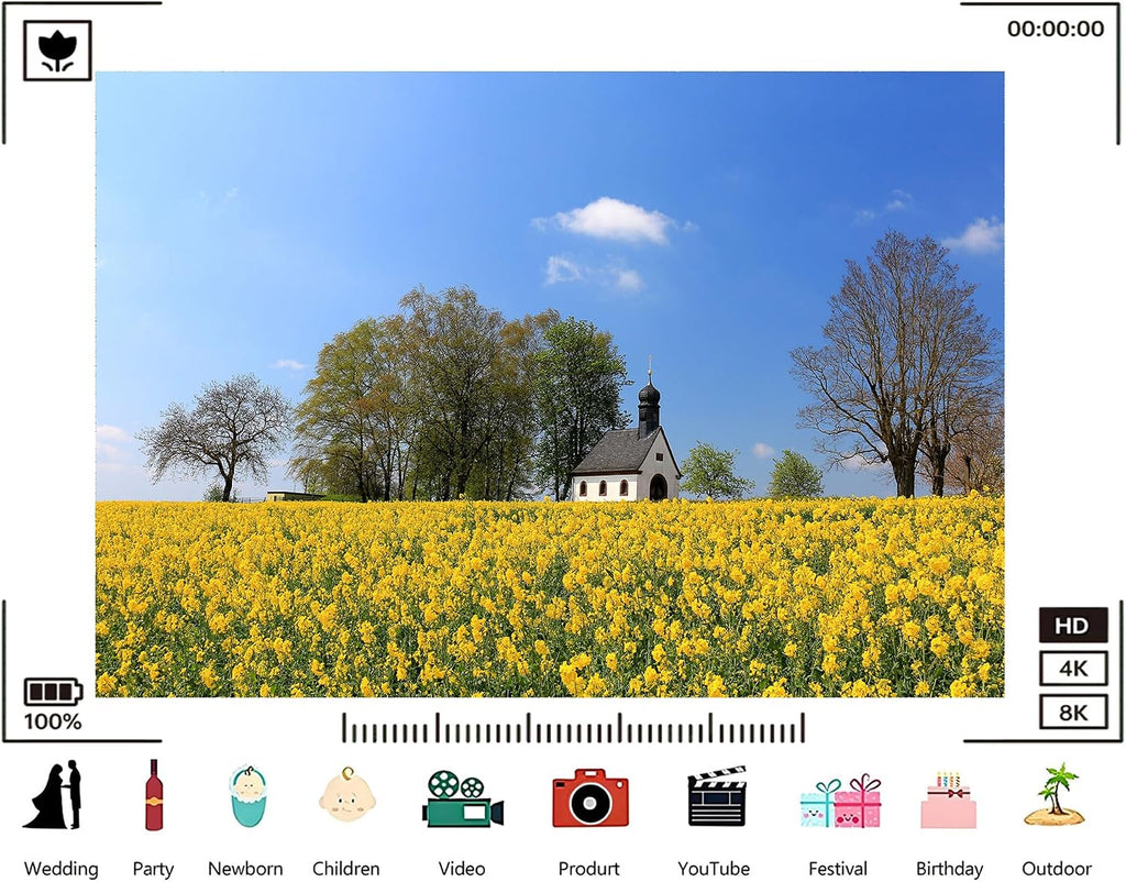 Trykid 20x10ft Yellow Rapeseed Field Backdrop Small Chapel Clear Blue Sky Photography Background Spring Festival Country Wedding Tapestry Party Decoration Photo Studio Prop Fabric
