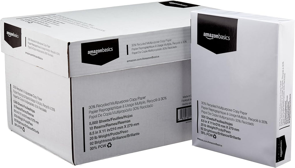 Amazon Basics 30% Recycled Multipurpose Copy Printer Paper, 8.5 x 11 Inches, 20 lb, Pallet, 400 Reams (200,000 Sheets), 92 Bright, White