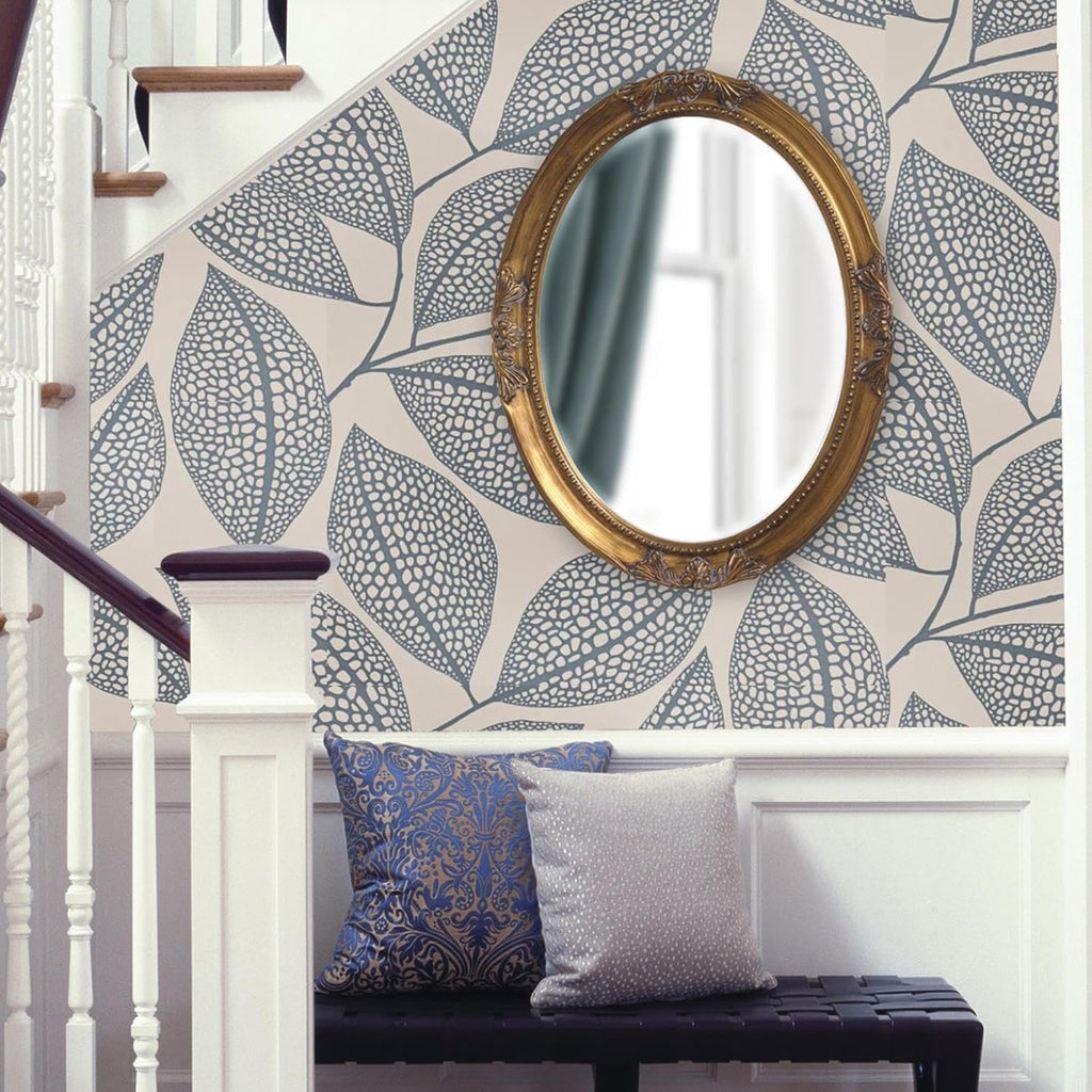 Howard Elliott Collection Queen Ann Oval Antique Gold Leaf Wall Mirror, Oval Bevelled Hanging Wood Framed Vanity Mirrors for Home Decor, Living Room, Bathroom, Bedroom, or Hallway, 25 x 33 Inch