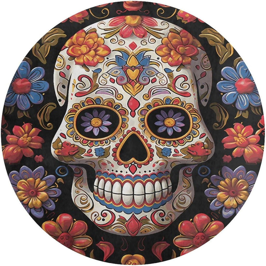 Sugar Skulls Coral Velvet Round Floor Mat Non-Slip Bath Rug Floor Covering for Bathroom Vanity Guest Suite & Vacation Home