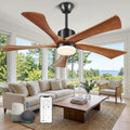 Ceiling Fan with Lights and Remote APP Control, 52' Smart Indoor/Outdoor Ceiling Fan for Patios, USA Original Patent, Dimmable, 5 Blades, 6 Speeds Reversible Fans, 52' Black and Dark Walnut