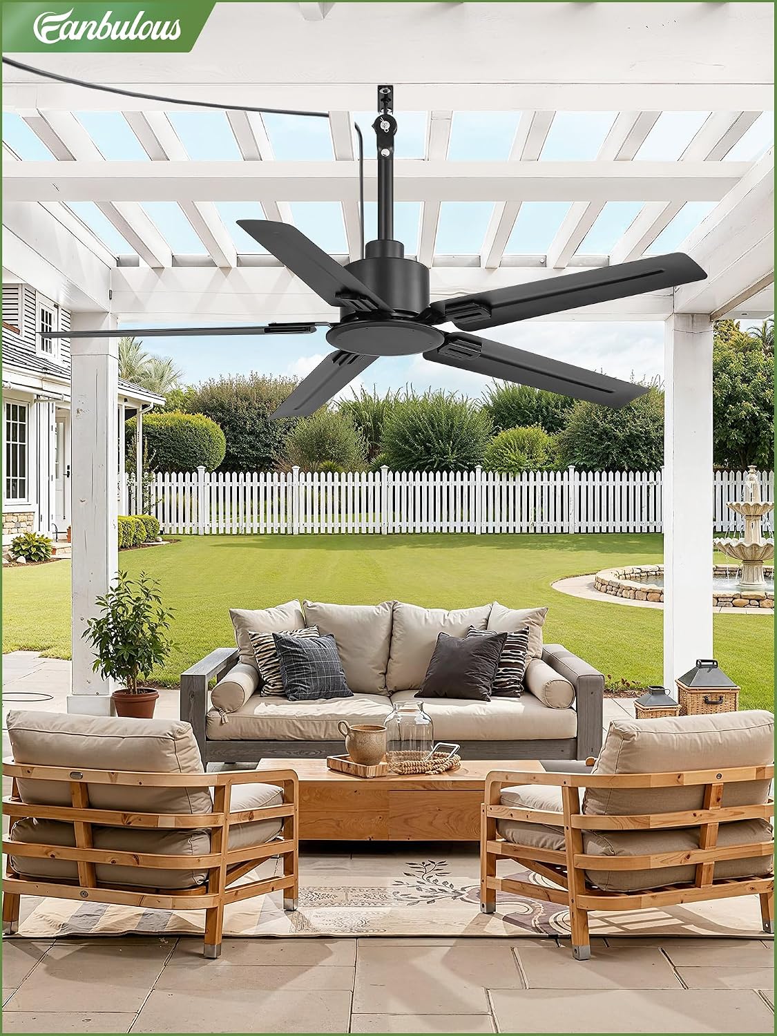 Fanbulous 48'' Outdoor Ceiling Fan No Light,IP65 Wet Rated Waterproof Ceiling Fan with Remote, 6-Speed DC Motor, Farmhouse Gazebo Fan for Porch Patios Pavilion(Black)
