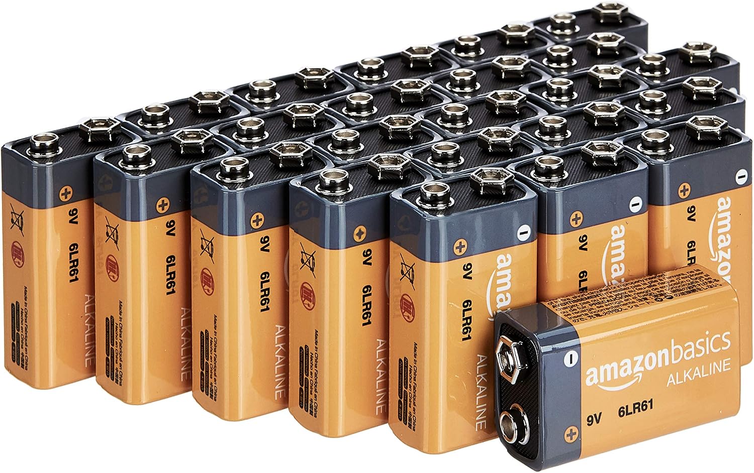 Amazon Basics 192-Count 9V Long-Lasting All-Purpose Alkaline Batteries for Smoke Detector, 5-Year Shelf Life (8 Packs of 24)