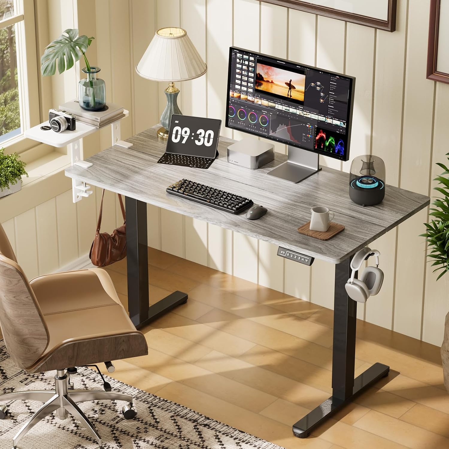 Electric Standing Desk with Desk Extender, 48' Standing Desk with Clamp On Desk Extender Shelf