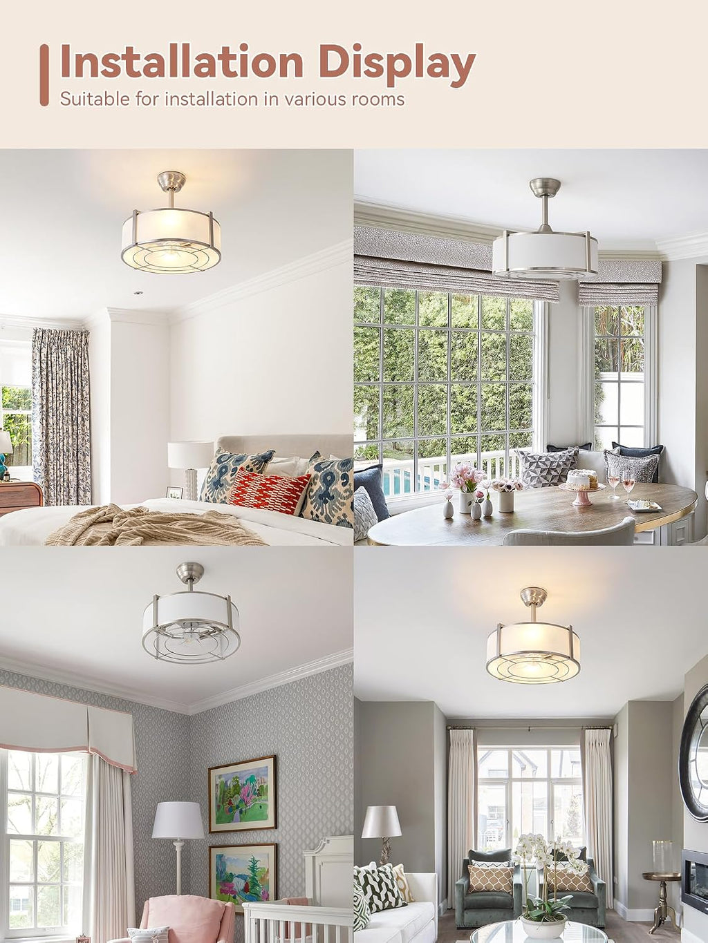 20' Silver Fandelier Ceiling Fans with Lights, Boho Rattan Ceiling Fan with Light Remote Control, Caged Mid-Century Modern with 6 Speeds for Bedroom, Nursery, Living Room