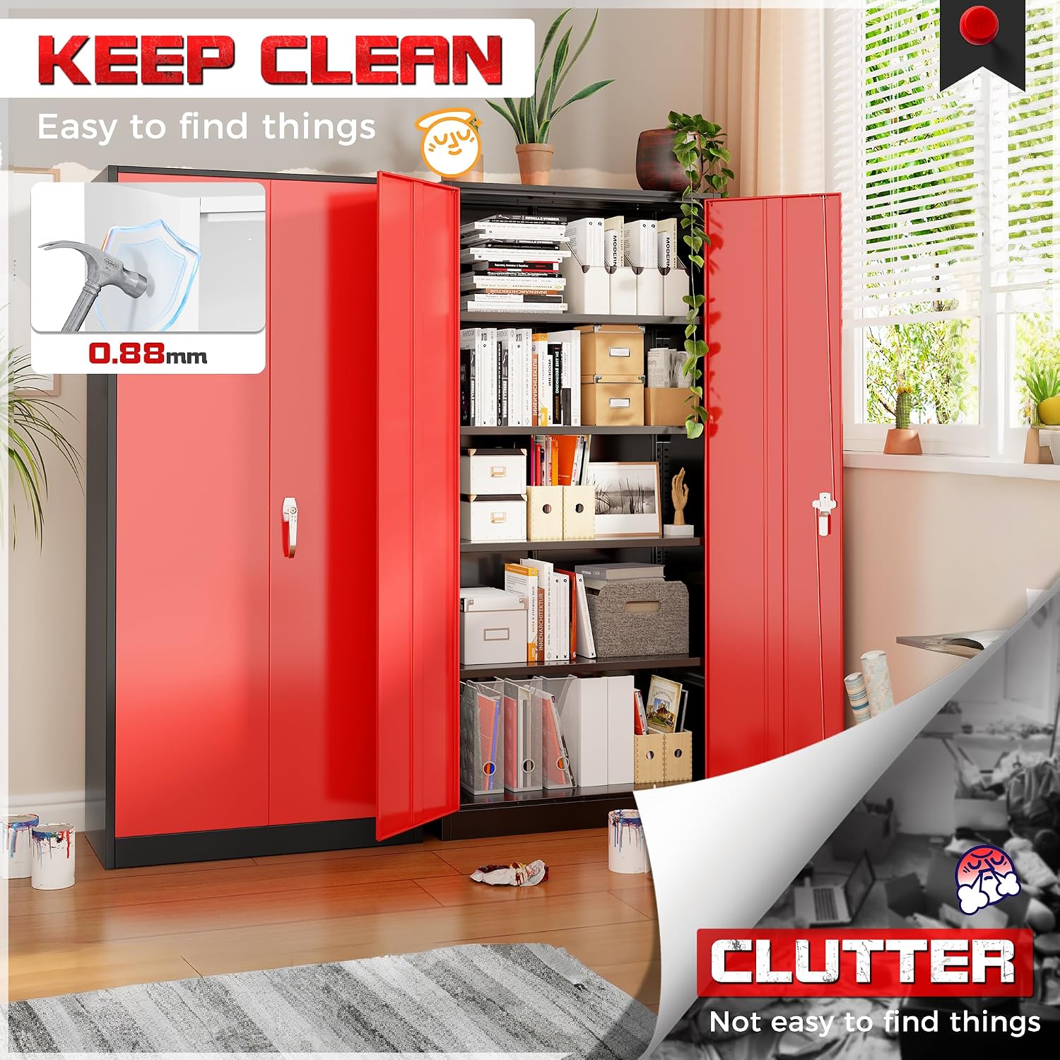Bonusall 72' Metal Garage Storage Cabinet， Heavy-Duty Steel Cabinet with 2 Locking Doors & 5 Adjustable Shelves for Home