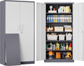 Metal Storage Cabinet with 2 Doors and 6 Shelves,Gray White Metal Cabinet with Lock,71' Lockable Garage Storage Cabinets,Locking File Cabinet,Steel Tool Cabinets for Home,Office,Garage,Shop,School