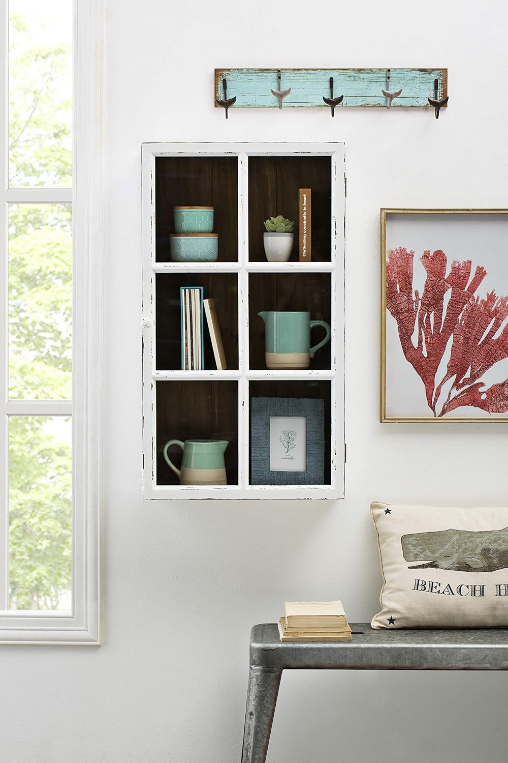 Creative Co-Op Antique White Wood Wall Cabinet with 3 Shelves