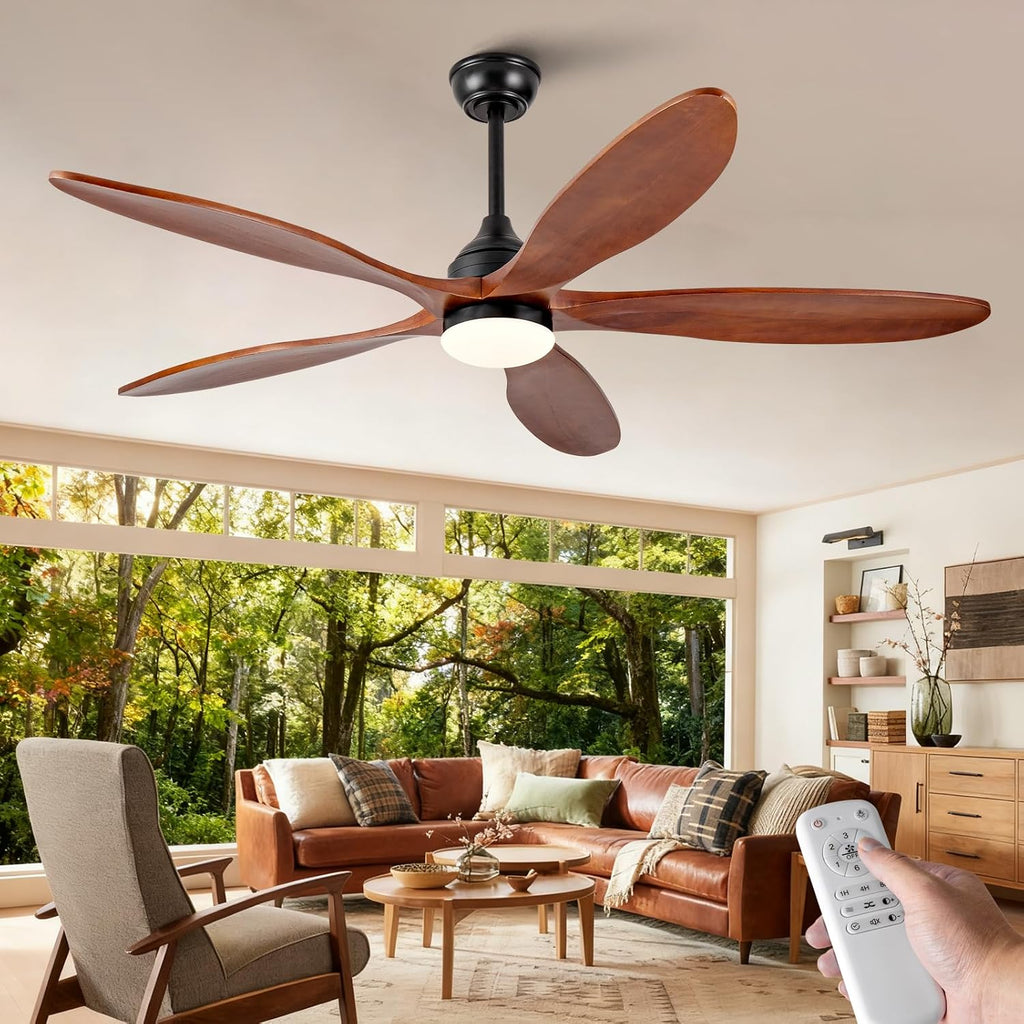 OKDNEG 60 Inch Ceiling Fans with Lights and Remote, Black 5 Blade Outdoor Ceiling Fans,3CCT Dimmable,Timer,Quiet DC Motor,6 Speed,Indoor Outdoor Ceiling Fan for Offices Farmhouse Gazebo Patio