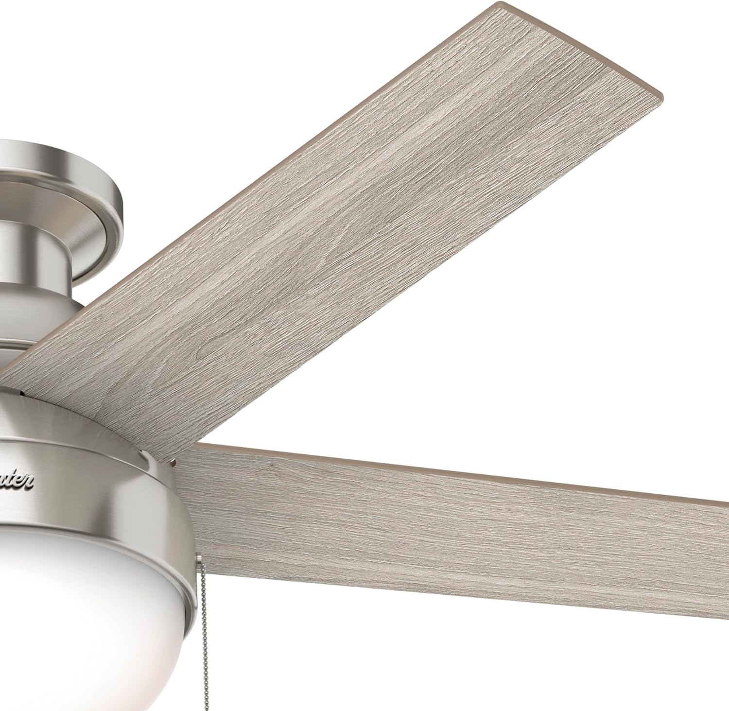 Hunter 46 inch Indoor Ceiling Fan with LED Light - Ceiling Fan with Pull Chain, for Bedroom, Living Room, or Kitchen, Low Profile Mount, No Remote, 5 Blades - Anslee 50278, Brushed Nickel