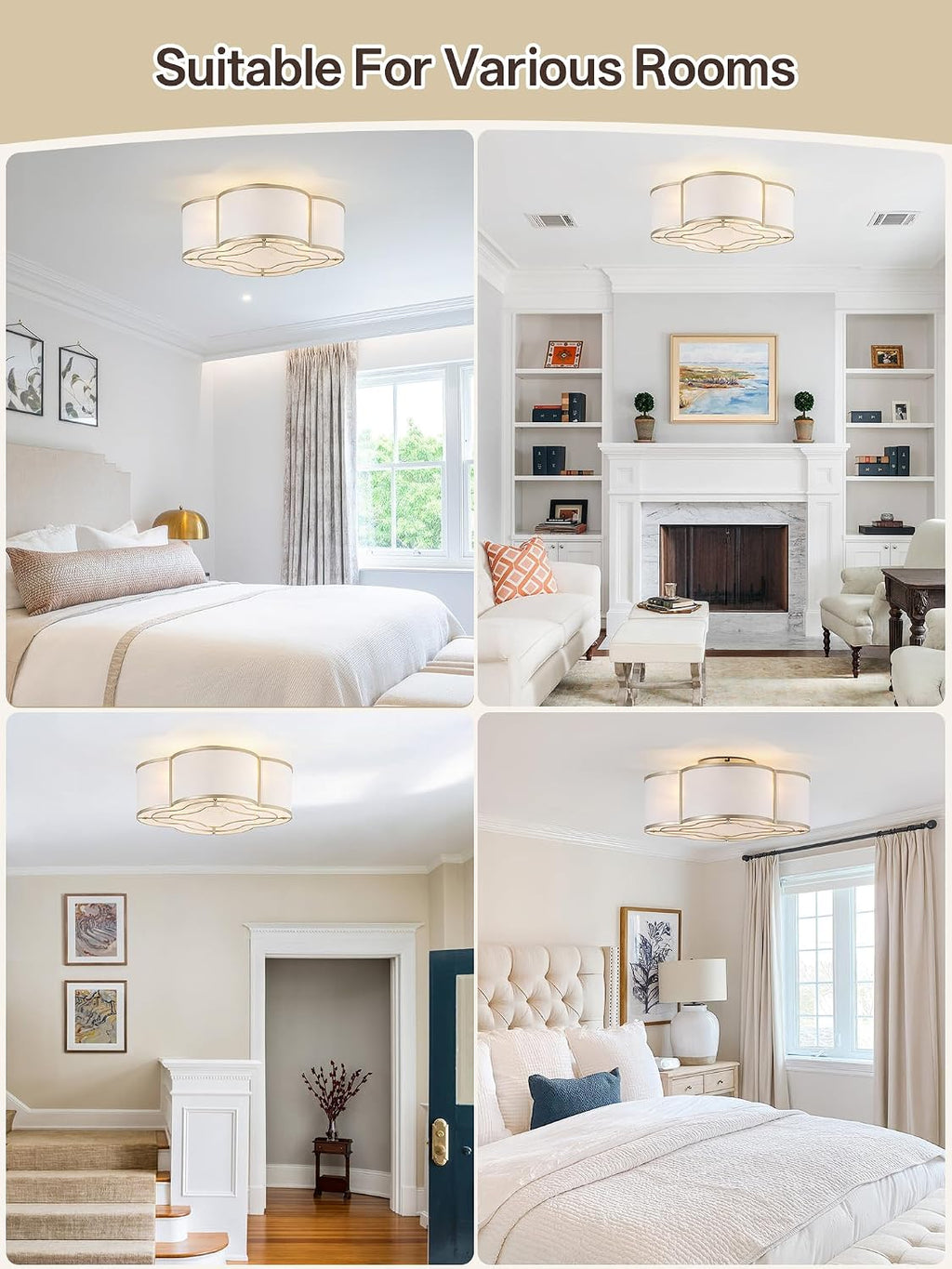 Gold Caged Boho Ceiling Fan with Lights, 20' Flush Mount Ceiling Fans with Lights Remote Control, Low Profile Bladeless with 6 Speeds for Bedroom, Nursery, Kitchen