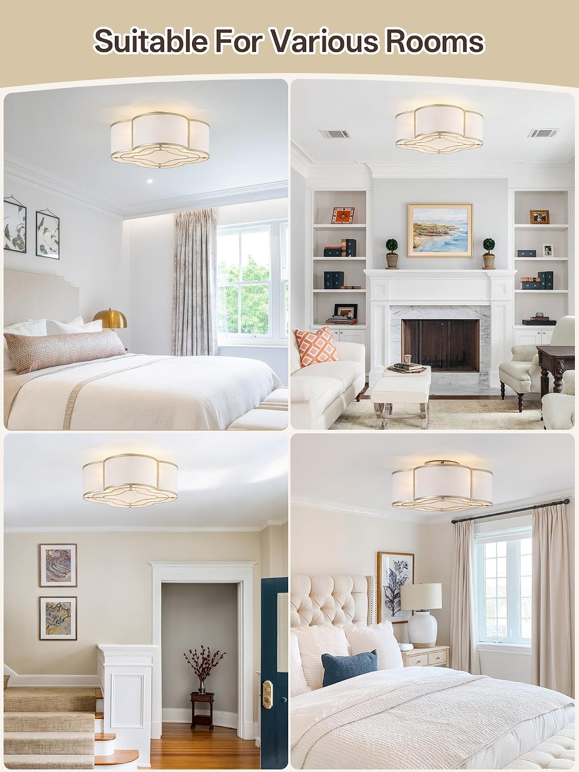 Gold Caged Boho Ceiling Fan with Lights, 20' Flush Mount Ceiling Fans with Lights Remote Control, Low Profile Bladeless with 6 Speeds for Bedroom, Nursery, Kitchen