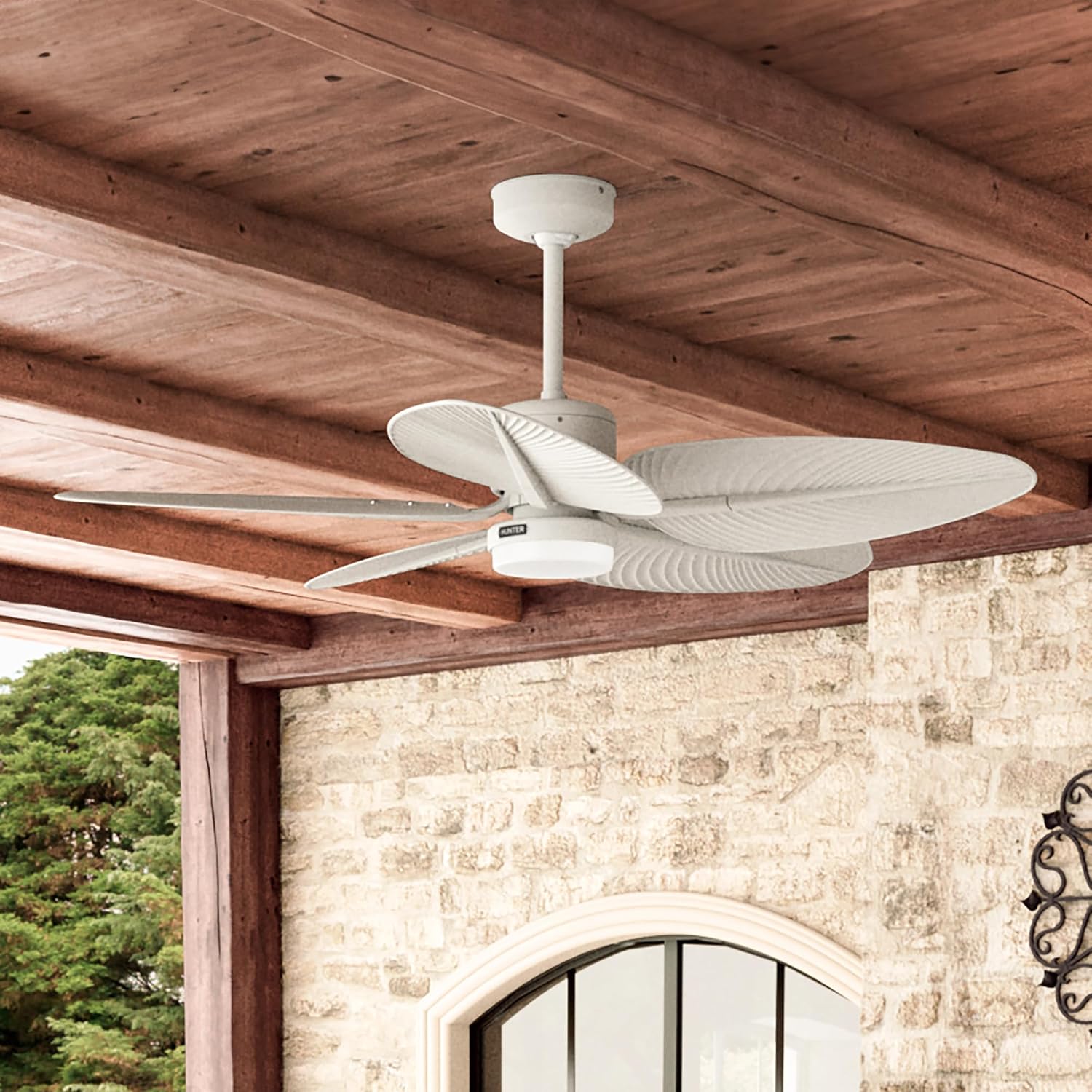 Hunter - Tropic View Indoor/Outdoor Ceiling Fan With Light, Wall Control, 52-inch Coastal-style, 6-speed DC Motor, for porches, patios, sunrooms, bathrooms (Matte White)
