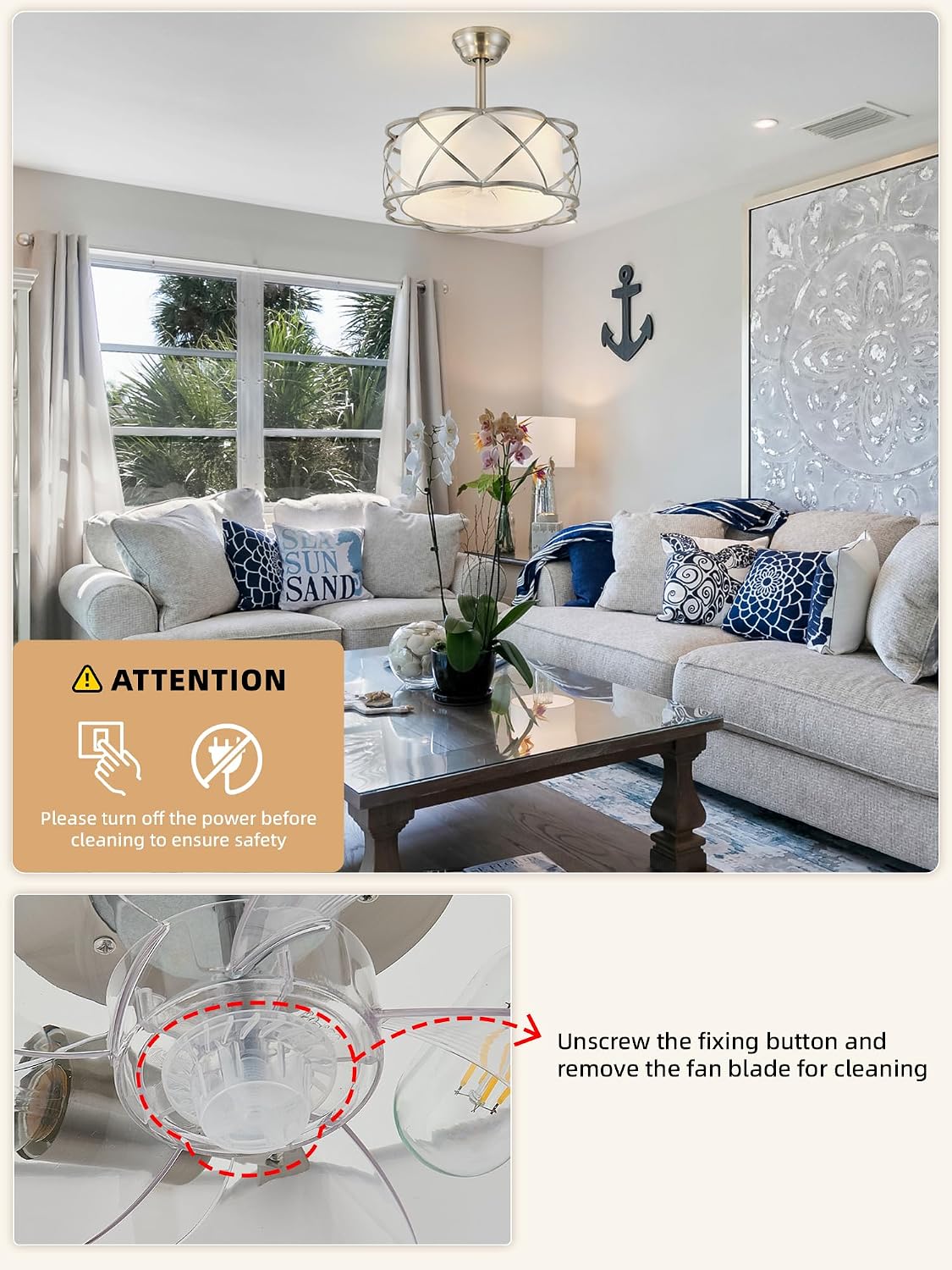 Silver Fandelier Ceiling Fans with Lights, 20' Mid Century Boho Chandelier Ceiling Fan Remote Control with 6 Speeds for Bedroom, Nursery, Living Room