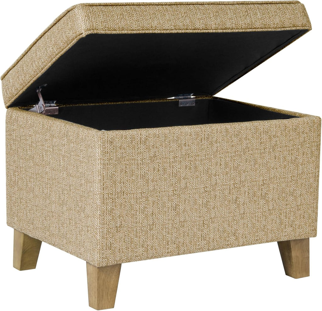 Homepop Home Decor | Medium Square Storage Ottoman with Hinged Lid | Ottoman with Storage for Living Room & Bedroom, Tan