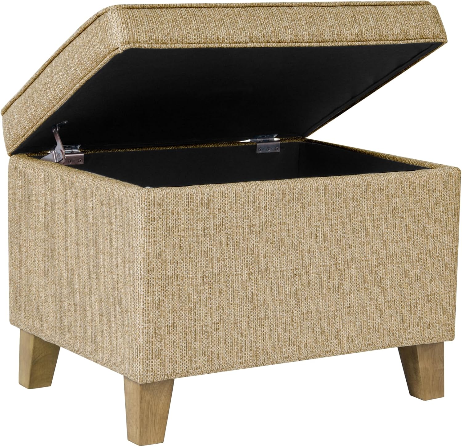 Homepop Home Decor | Medium Square Storage Ottoman with Hinged Lid | Ottoman with Storage for Living Room & Bedroom, Tan
