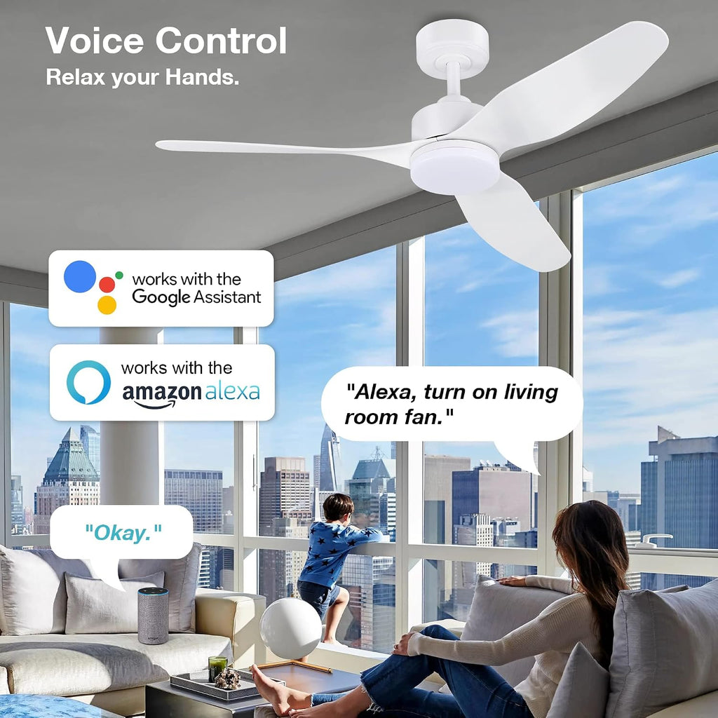 Hoenofly 48 Inch Smart Ceiling Fans with Lights Remote Control,Dimmable LED Light,Outdoor Indoor Modern Ceiling Fan,Quiet DC Motor,WIFI Alexa App Workable,Matte White for Bedroom Living Room Patio