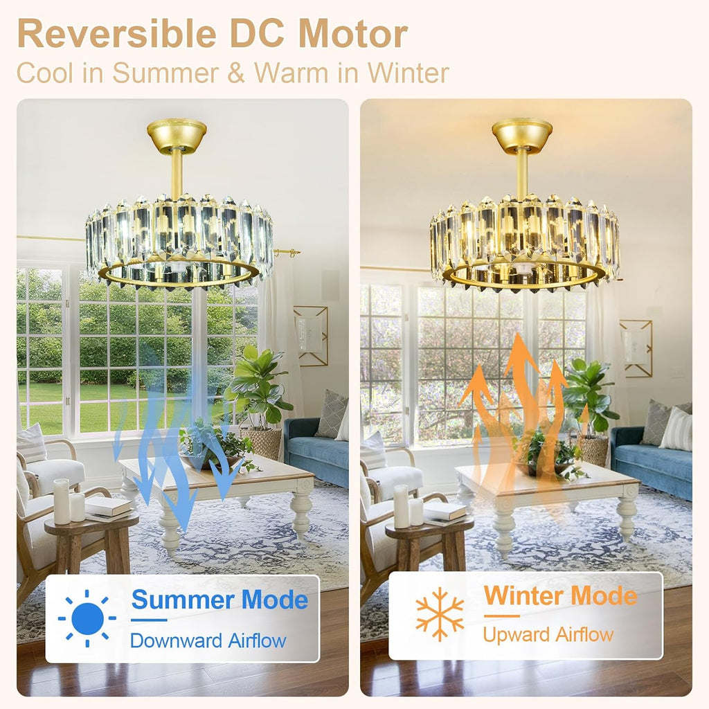 Depuley Bedroom Ceiling Fan with Lights: 18' Gold Chandelier Small Fan with Remote Control - Modern Crystal Fandelier for Girl's Bedroom Living Room Nursery (G9 Bulbs Not Included)