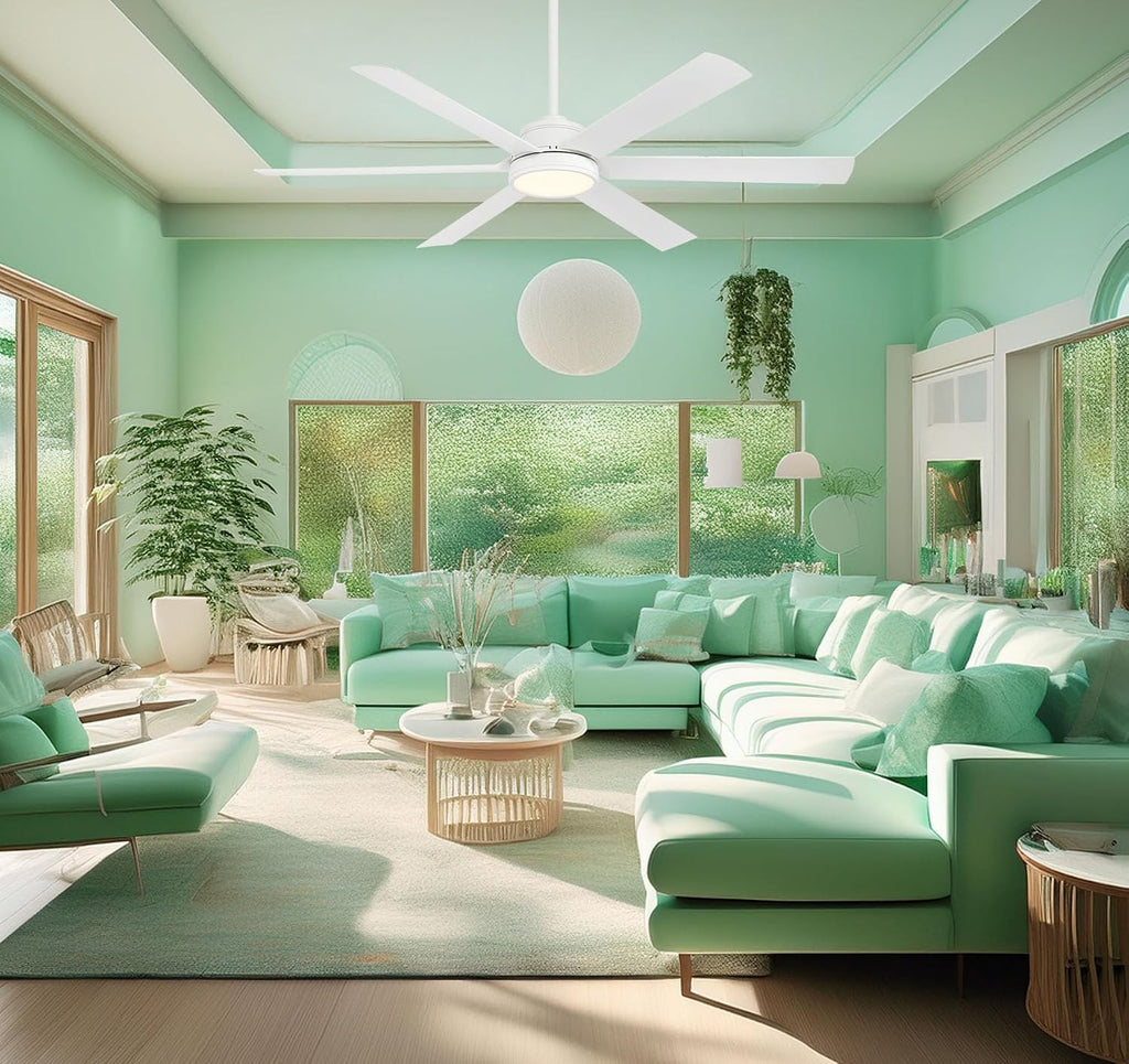 MINKA-AIRE F897L-WHF Cairo 65' 6-Blade LED Smart Indoor/Outdoor Ceiling Fan - Flat White Finish with Matte Lens