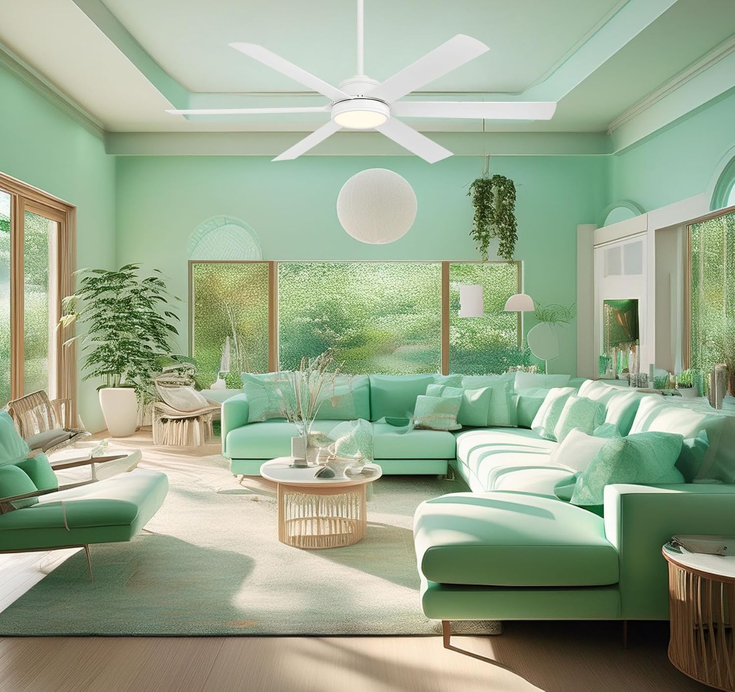 MINKA-AIRE F897L-WHF Cairo 65' 6-Blade LED Smart Indoor/Outdoor Ceiling Fan - Flat White Finish with Matte Lens