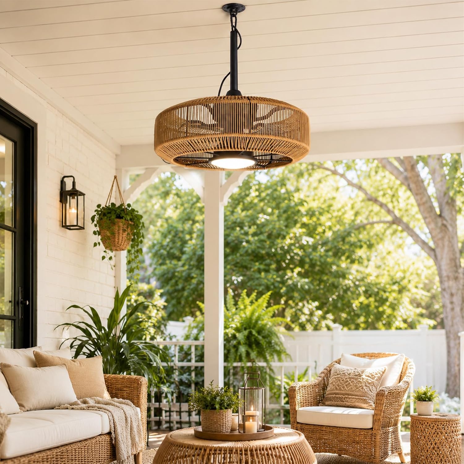 20' Outdoor Ceiling Fan with Light – Waterproof Plug-In Hanging Caged Fan, 3CCT Dimmable LED, 6-Speed with Remote & App Control for Covered Patios, Gazebo & Porch