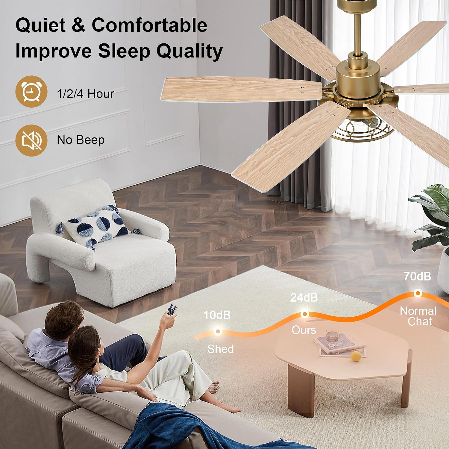 White and Gold Ceiling Fan with Lights 60 Inch Fandelier Ceiling Fan Gold Caged Chandelier Modern Fandeliers with Lights and Remote for Living Room Indoor Outdoor, Reversible 6 Speeds