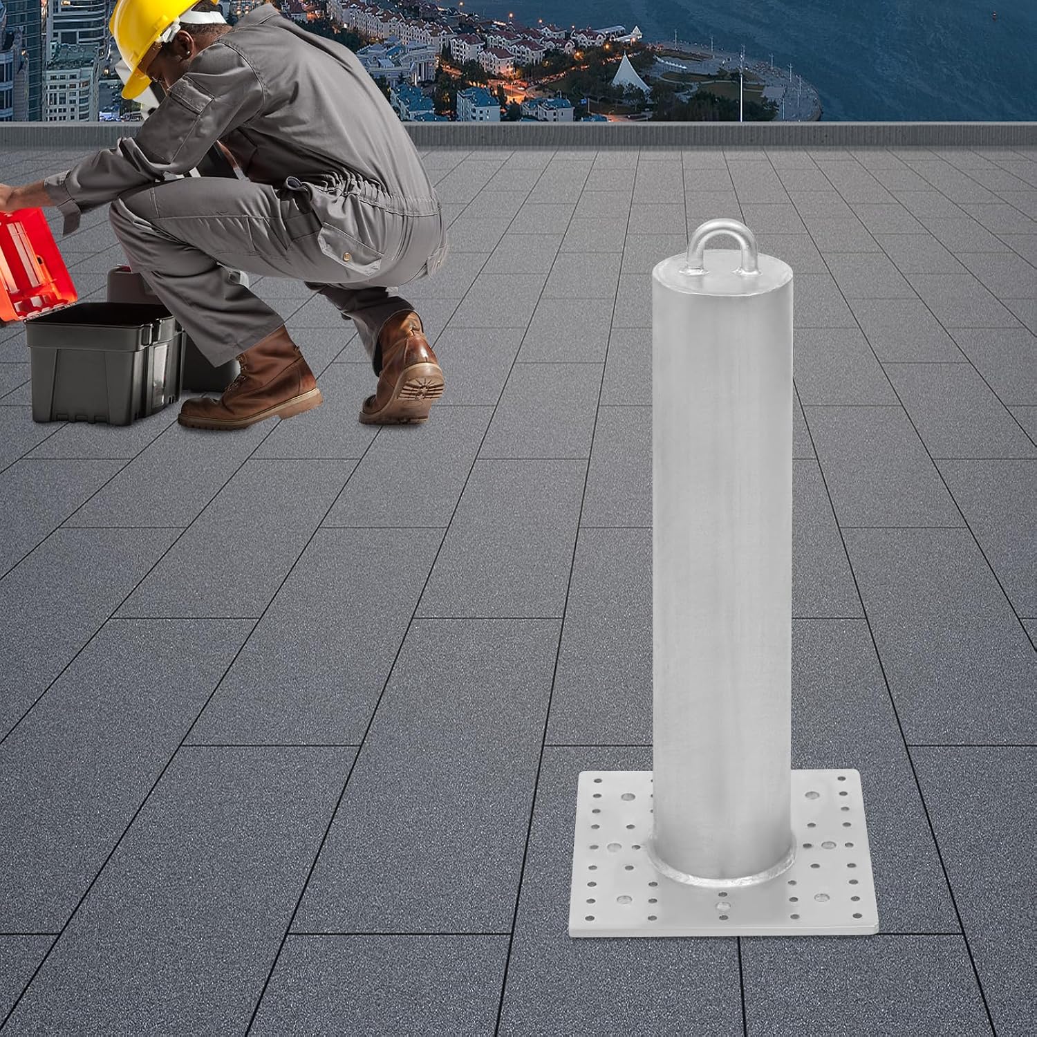 Galvanized Commercial Roof Anchor, 24-inch 5000lbs Breaking Strength, Fall Protection Anchor with 8+40 Holes for Indoor/Outdoor Use on Metal/Wood/Concrete (24inch with Screw)
