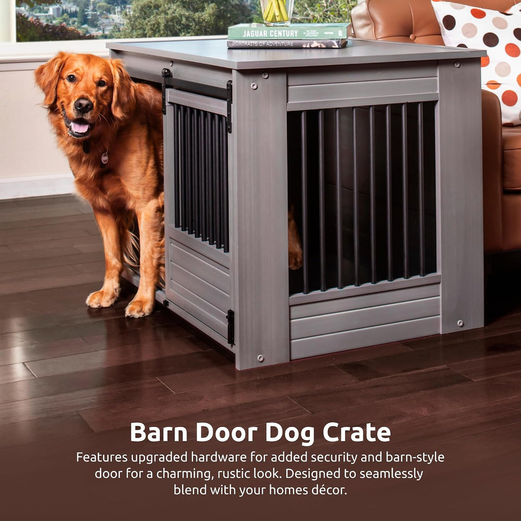 New Age Pet ECOFLEX Barn Door Dog Crate & End Table, Indoor Furniture Style Kennel for Medium & Large Dogs, Durable, Non Toxic Composite, Espresso Black, Large