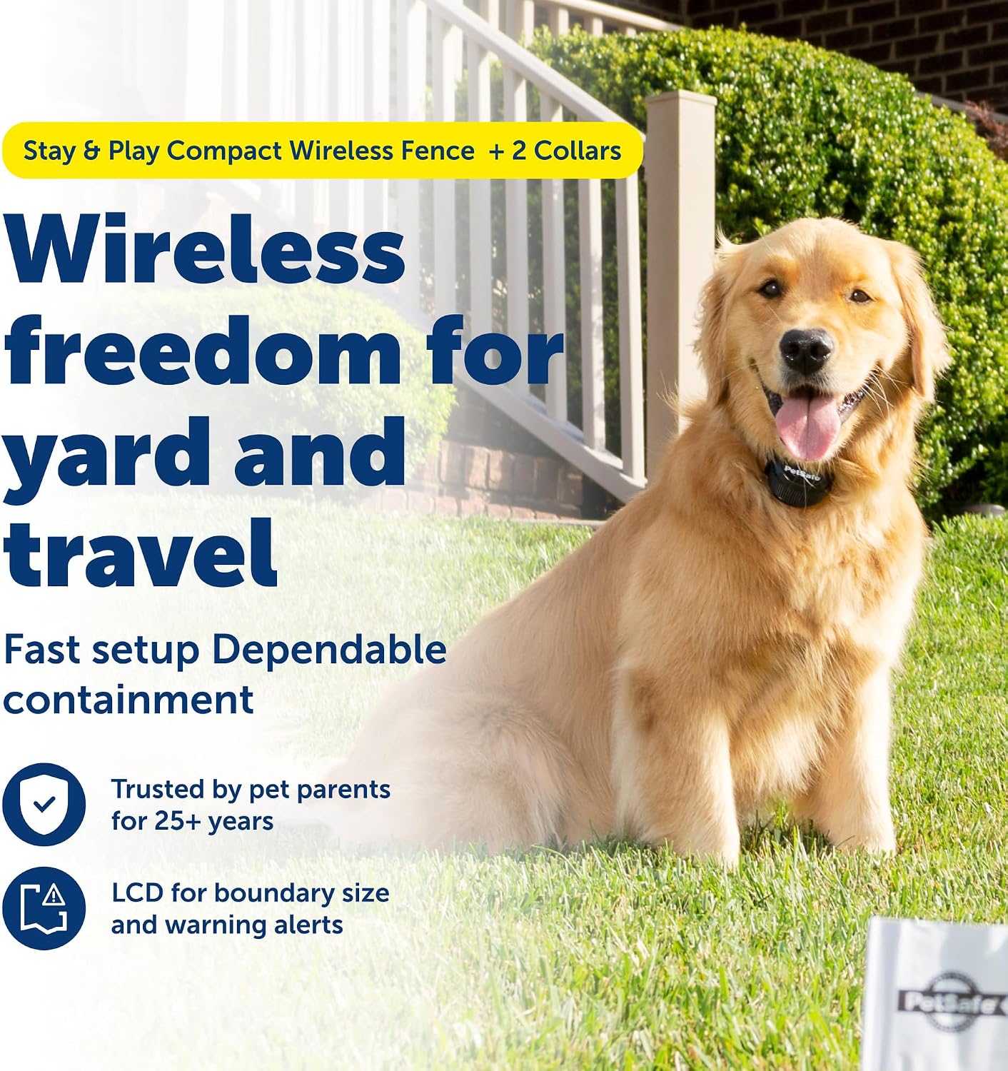 PetSafe Stay & Play Compact Wireless 2-Dog Fence, LCD Screen to Adjust the Circular Boundary, Secure up to 3/4 Acre Area, Use for All Your Pets, Portable System
