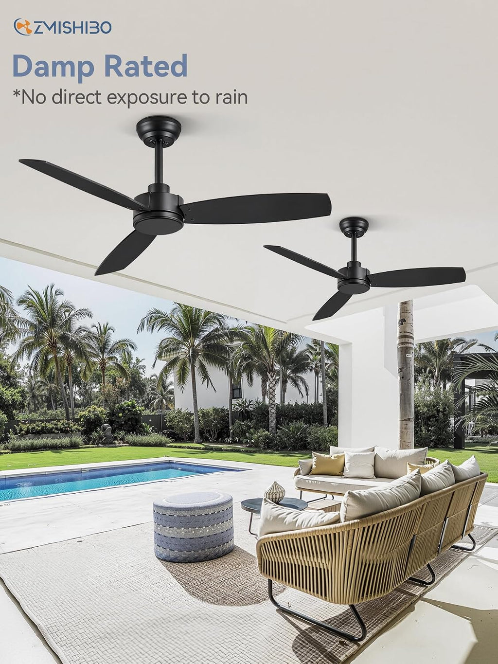 ZMISHIBO 2 Pack 42 Inch Outdoor Ceiling Fans with Remote, Black Ceiling Fan No light with Quiet Reversible DC Motor, 6 Speeds, 3 Blade Modern Ceiling Fans for Patio Living Room Bedroom Indoor
