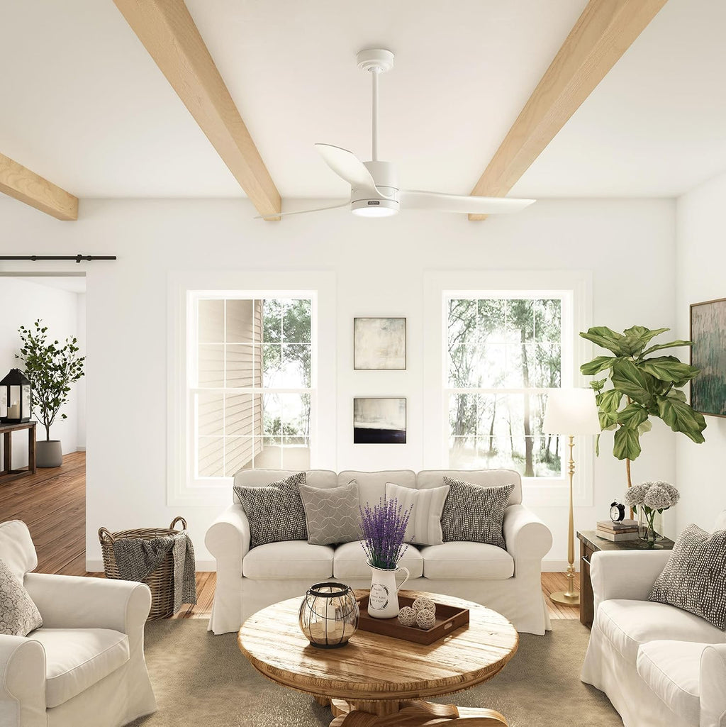 Hunter 60' Bolsa Indoor Ceiling Fan with LED Light, Remote, Fresh White | SureSpeed high velocity airflow, 6-speed DC motor, and 3' downrod support large rooms, bedrooms, offices, or great rooms.
