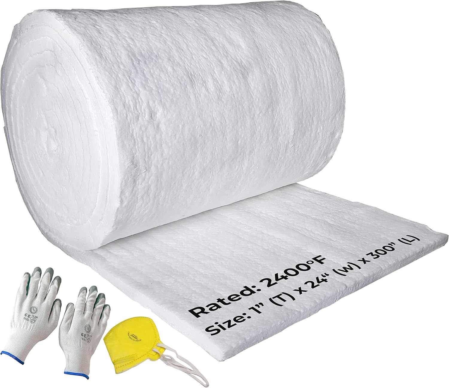 SIMOND STORE Ceramic Fiber Insulation Roll - 2400F (1315C) 1' x 24' x 25' - High Density Fireproof Insulation Blanket for Forge, Foundry, Furnace, Kiln, Wood Stove, Pizza Oven, Chimney, Dishwasher