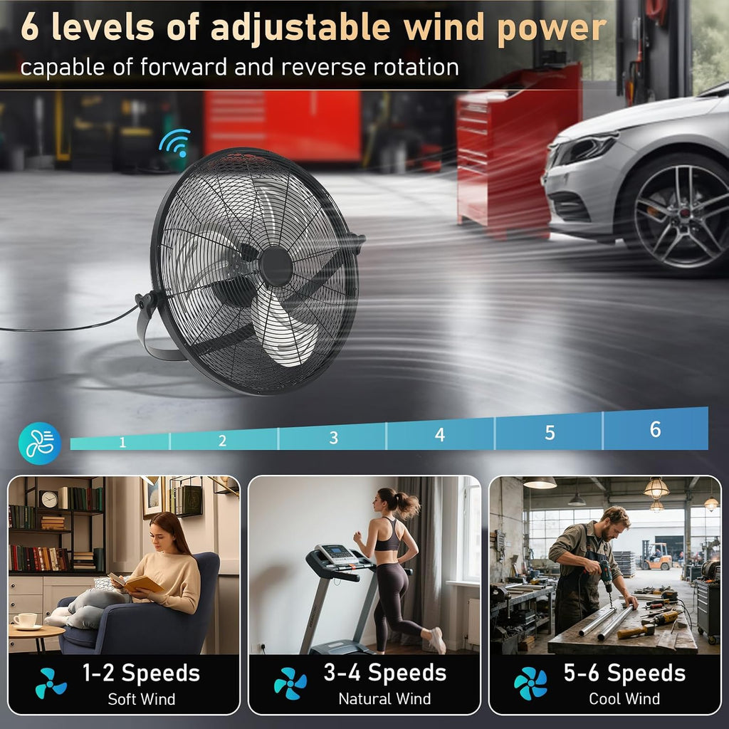 AHAWILL 22.8' Gazebo Patio Outdoor Fan - 360 Rotatable Fixed Angle, Plug-in, 6 Speeds, Timer & Reversible, 2-in-1 Hanging/Standing for Tool Room,Garage.