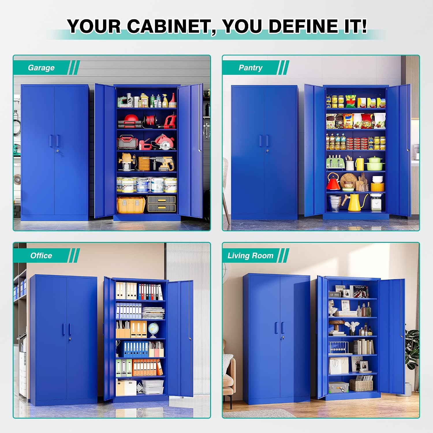 SISESOL Blue Metal Storage Cabinet with 6 Shelves,71' Garage Storage Cabinet with Lock,6 Tier Steel Cabinets with Locking Doors,Lockable Cabinets for Home,Office,Shop,Garage