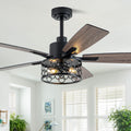 52' Farmhouse Ceiling Fans with Lights and Remote, Rustic Caged Ceiling Fan with Reversible DC Motor,5 Double Finish Wood Blades,6 Speeds,Chandelier Ceiling Fan for Living Room,Dining Room,Bedroom