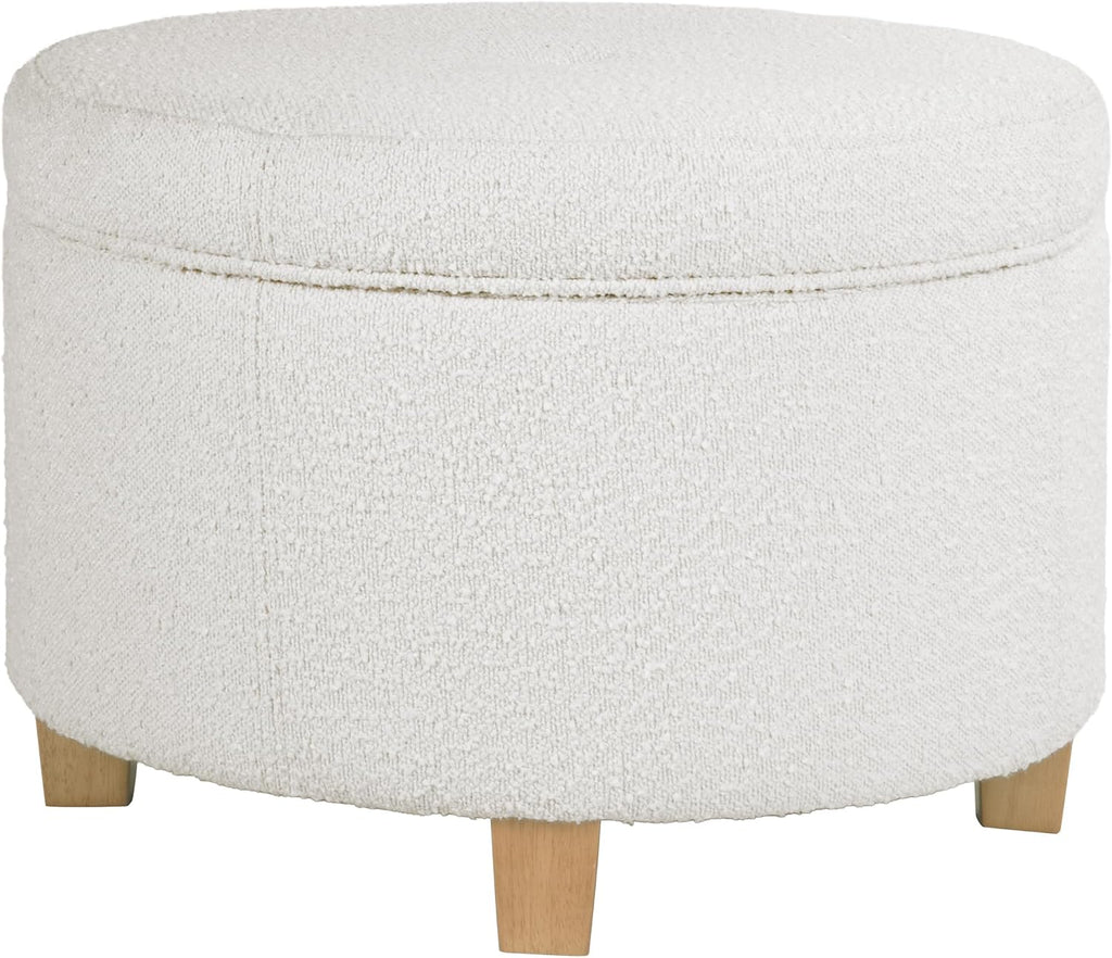 HomePop 24' Large Round Storage Ottoman - Cream Boucle