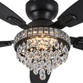 Crystal Ceiling Fan Fandelier with Lights-Ceiling Fans with Lights,50' Low Profile and Remote Control, Flush Mount, Reversible, Dimmable, Noiseless, Black Ceiling Fan for Bedroom