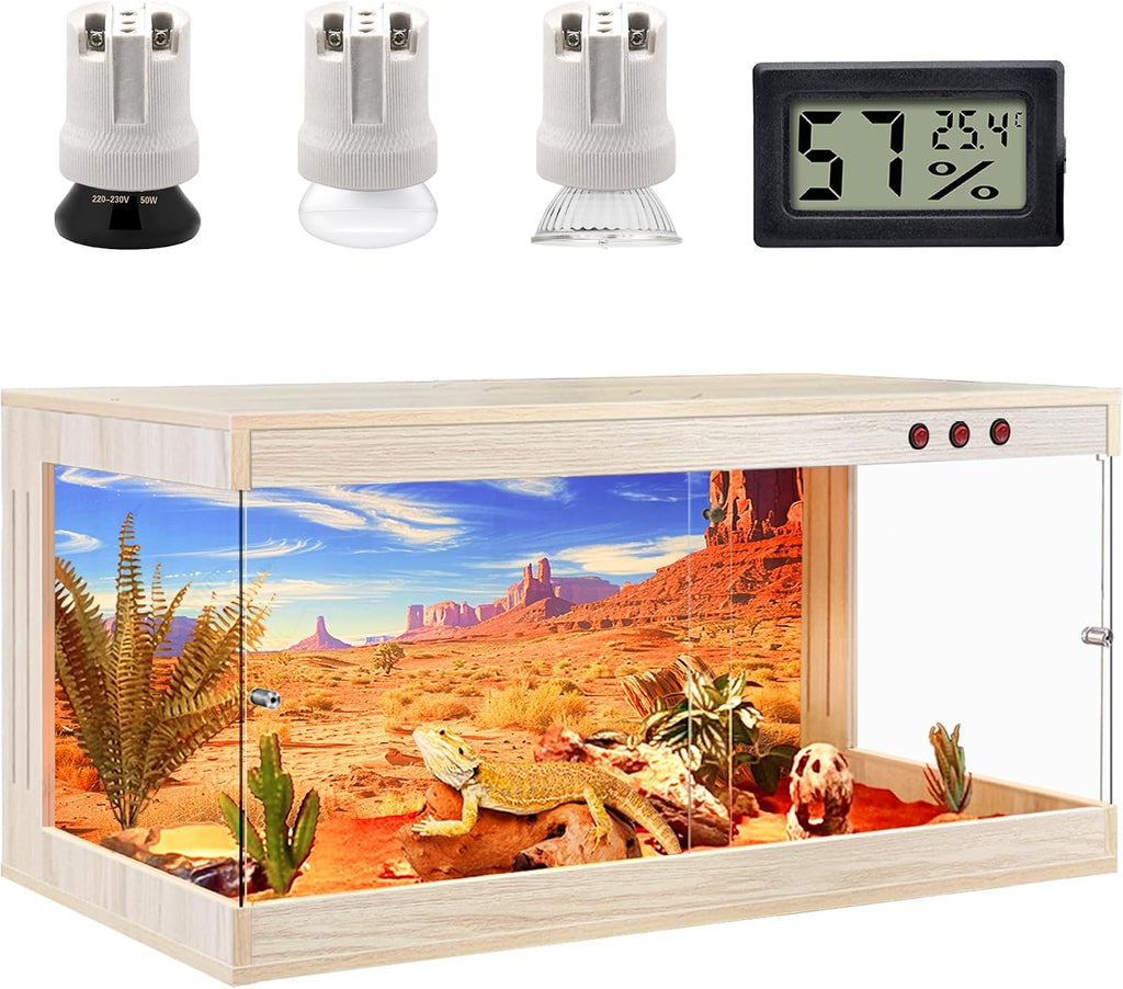 ROYXEN Reptile Enclosure,60 Gallons Reptile Tank with Wooden Top and Lockable Design,Tempered Glass Bearded Dragon Tank for Lizard Gecko Habitat (Oak,40' x 19' x19')