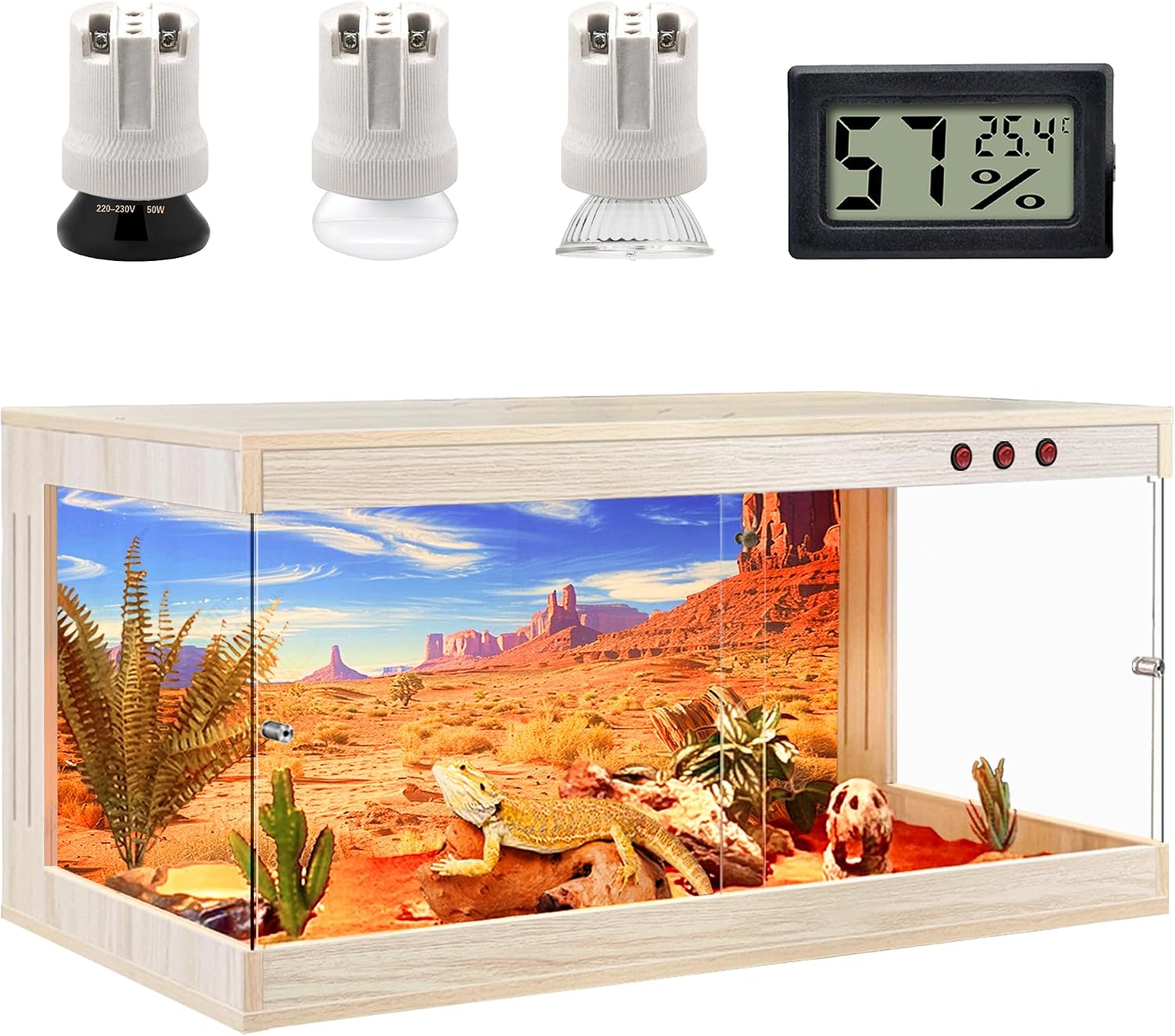 ROYXEN Reptile Enclosure,60 Gallons Reptile Tank with Wooden Top and Lockable Design,Tempered Glass Bearded Dragon Tank for Lizard Gecko Habitat (Oak,40' x 19' x19')