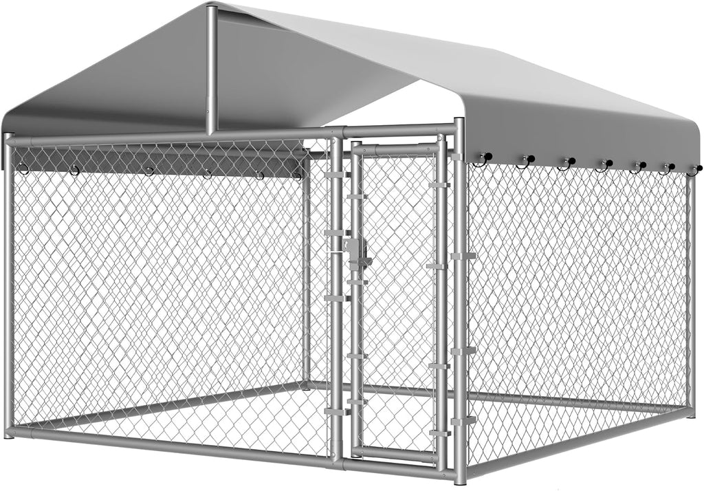 Dog Kennel Outside with Roof, Large Dog Run Enclosure, Outdoor Heavy Duty Pens House Pet Playpen with Galvanized Chain Link Waterproof Cover and Secure Lock(6.76'Lx6.76'Wx5.64'H)